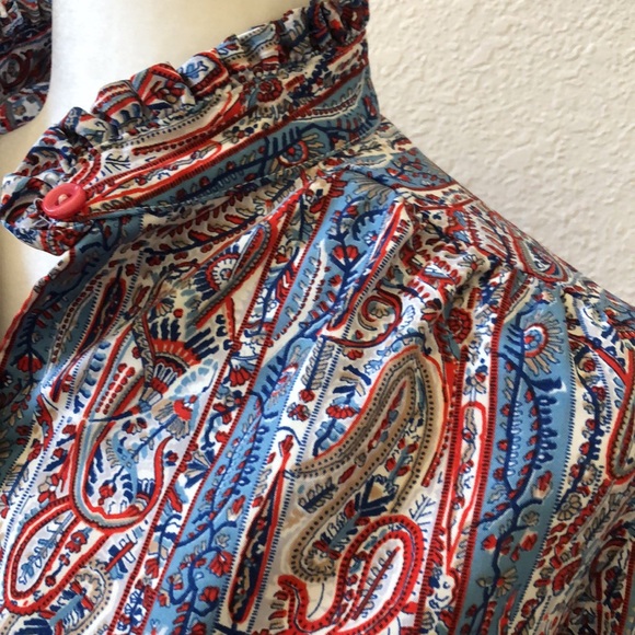 Ruggeri Vintage Blouse Paisley w/Ruffle Collar L - Picture 5 of 7